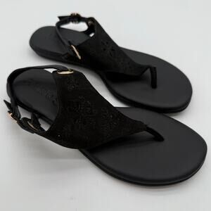 Aerosoles In Conclusion Comfort Casual Black Nubuck Flat Thong Sandals NWOB 7